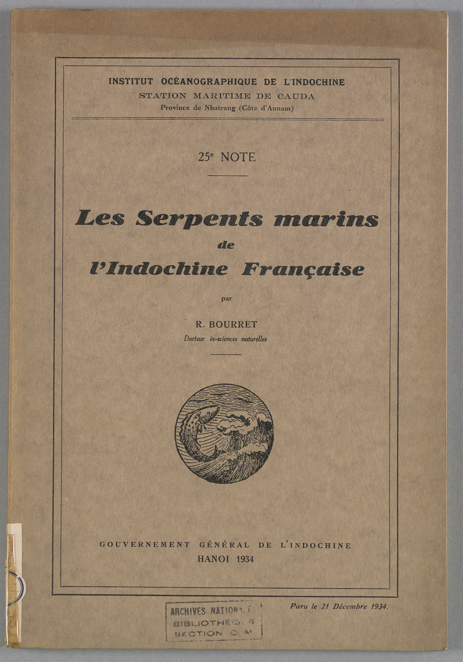 Les serpents marins de l’Indochine française. R. Bourret. 1934. BIB SOM d3097